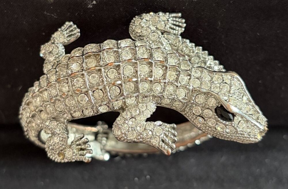 Crystal Rhinestone Cocktail Bangle Bracelet Wrap Alligator - Flawed